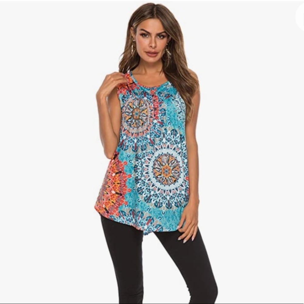 Sleeveless Flowy Floral tie dye Tank Top Blouse